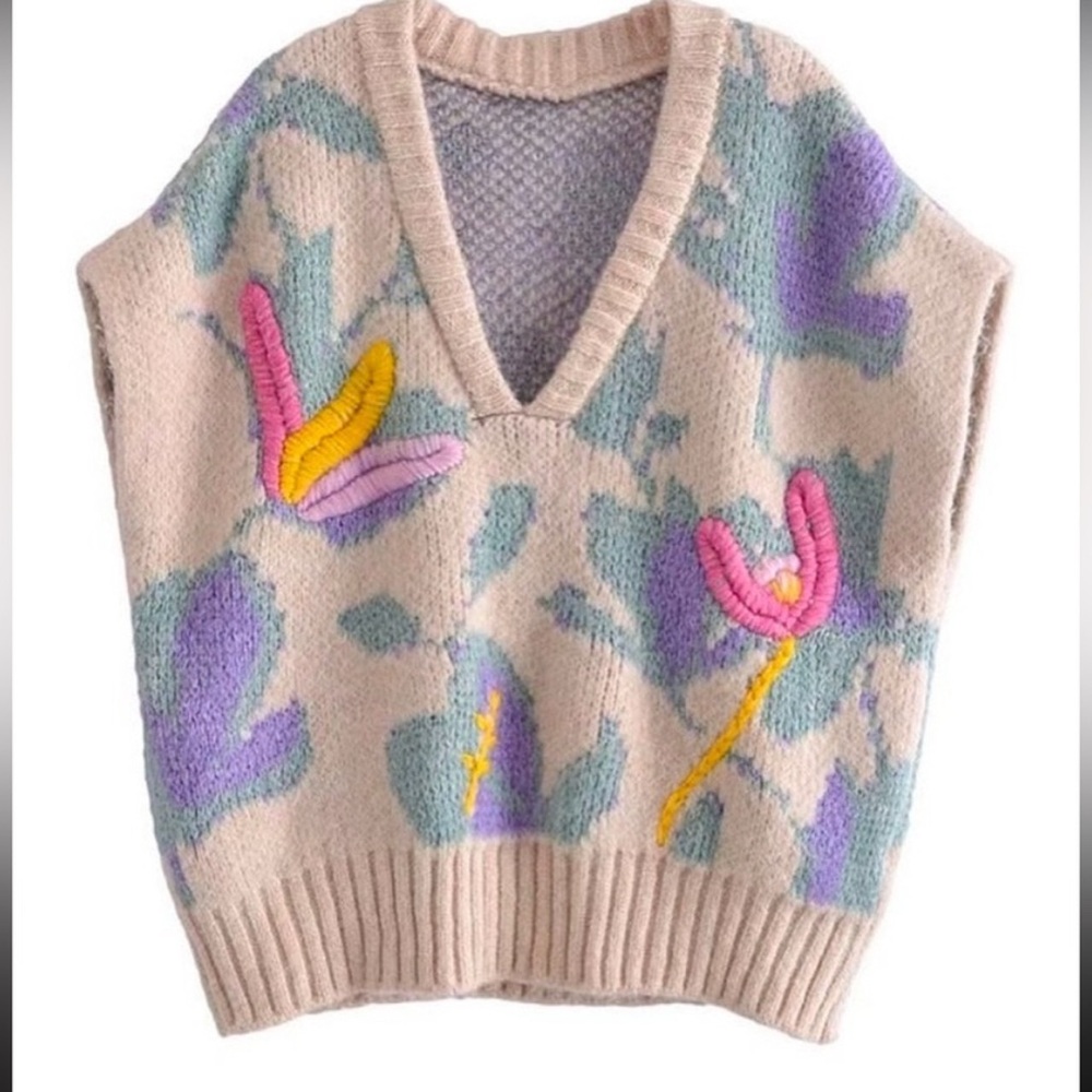 Zara Embroidered Sweater Vest sz S